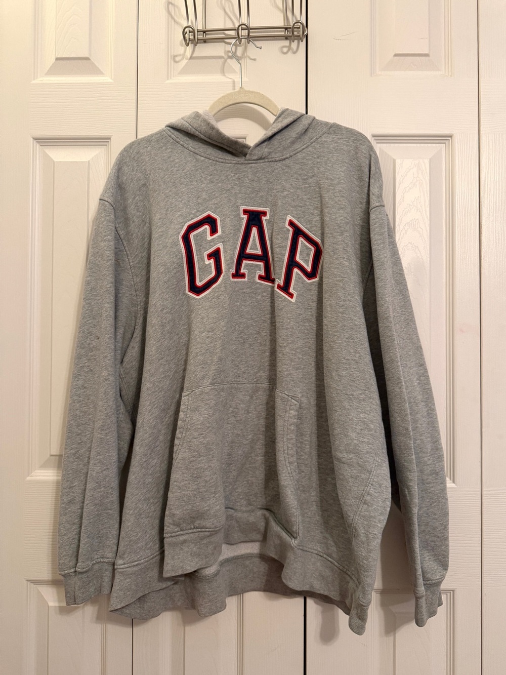GAP Logo Oversized Hoodie Gray Spellout Collegiate Baggy Pullover Sweatshirt